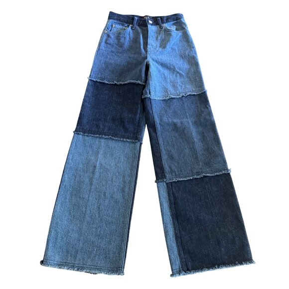 Rails The Getty High Rise Wide Legs Blue Jeans Women's Patchwork, Size 24 NWT - Picture 1 of 13